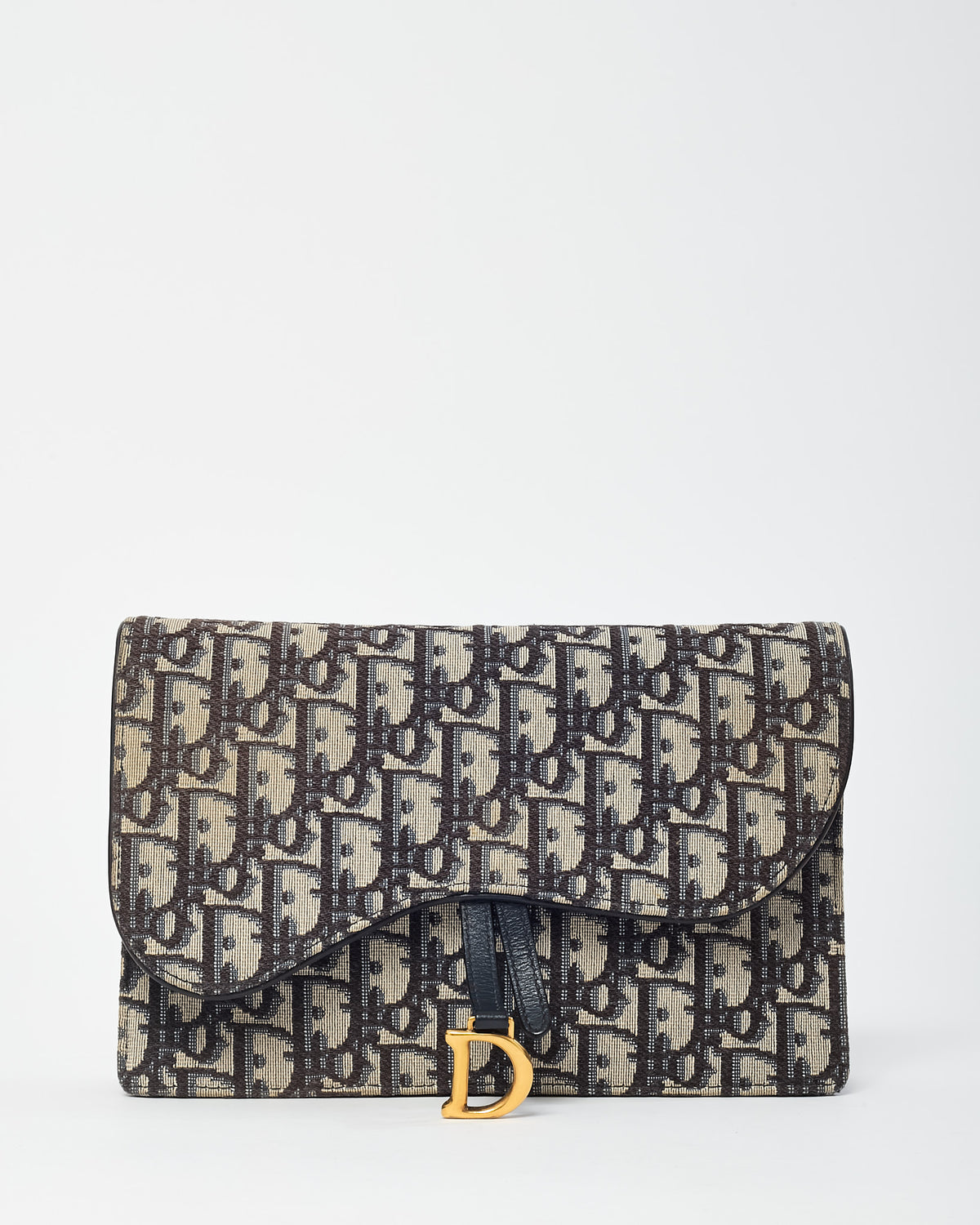 Dior Navy Oblique Canvas Medium Saddle Wallet on Chain WOC Crossbody Bag
