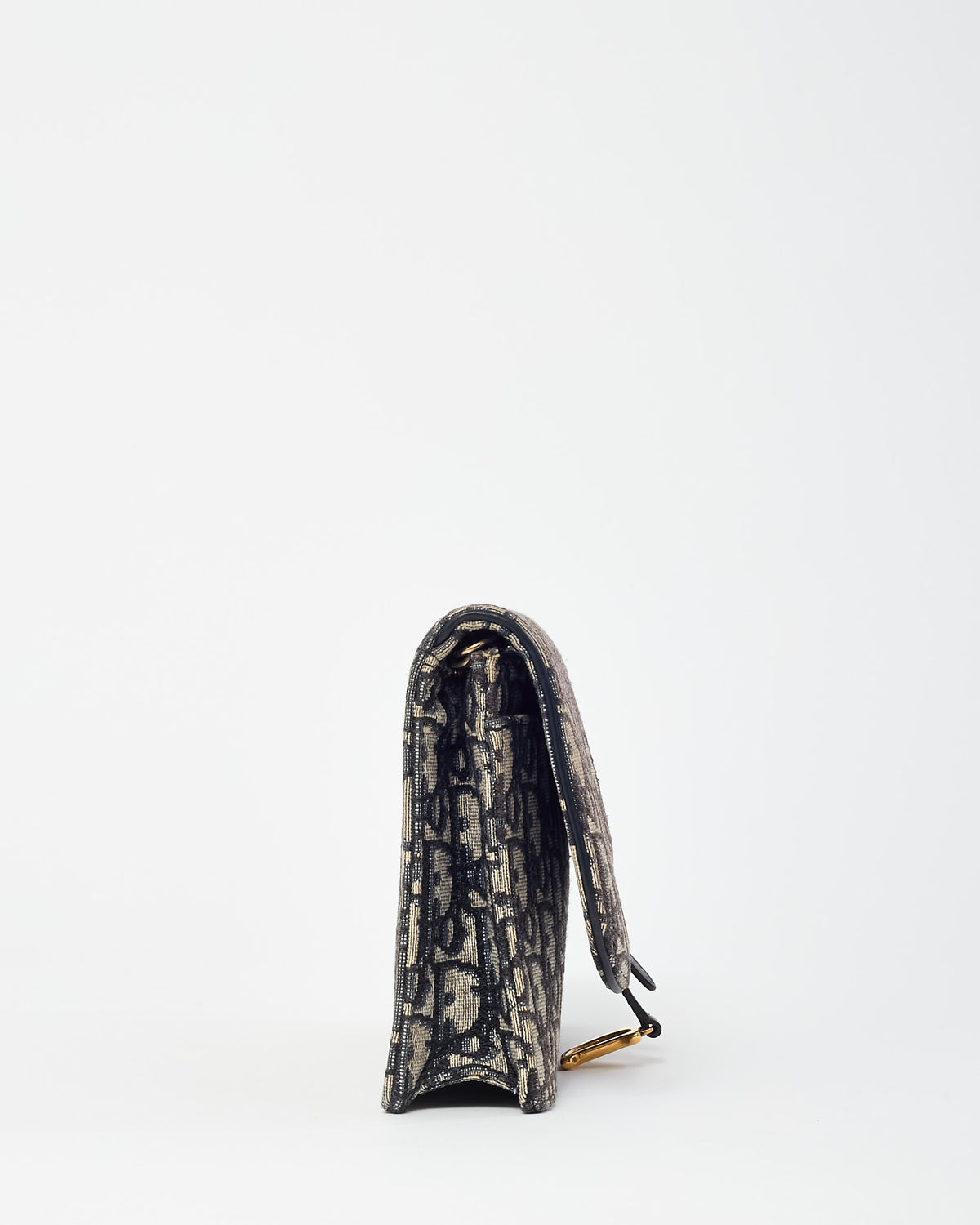 Dior Navy Oblique Canvas Medium Saddle Wallet on Chain WOC Crossbody Bag