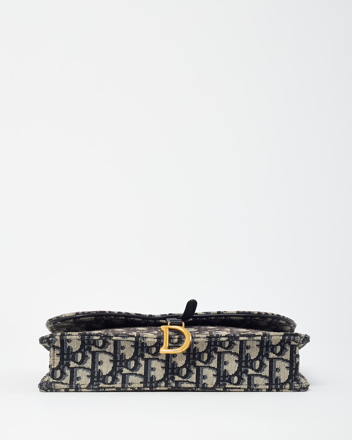 Dior Navy Oblique Canvas Medium Saddle Wallet on Chain WOC Crossbody Bag