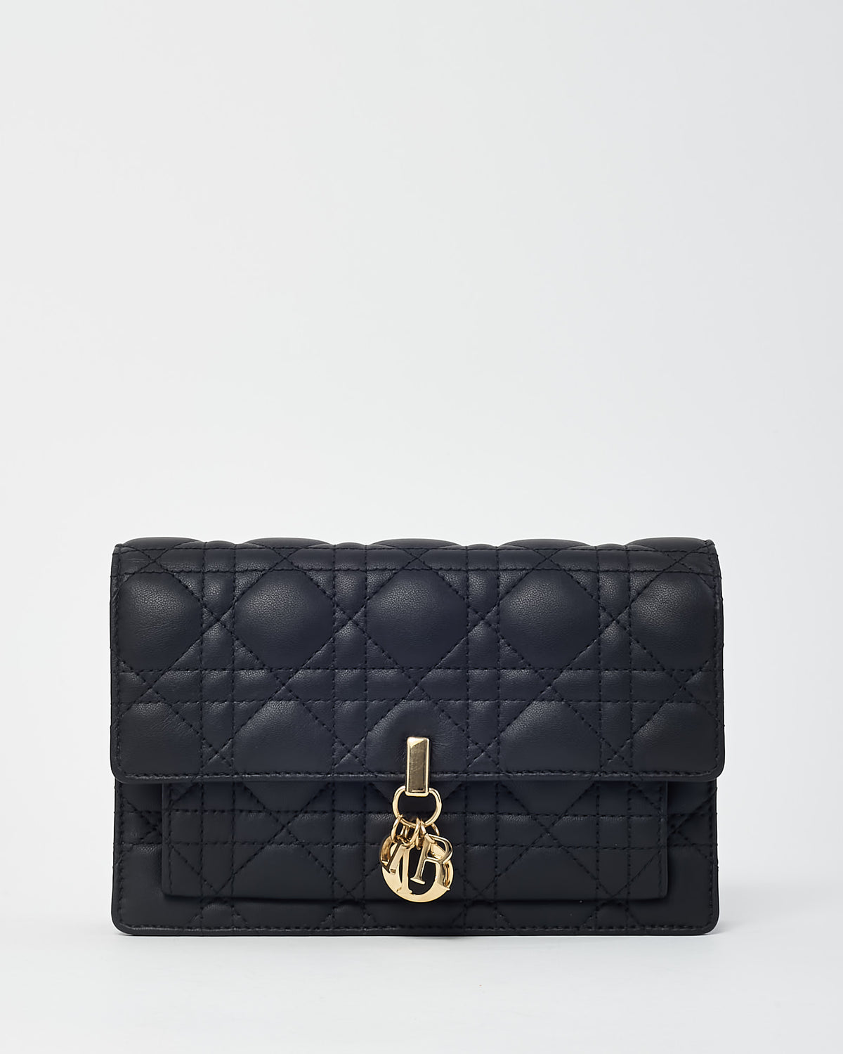 Dior Black Cannage Lambskin Leather My Dior Daily Pouch with Chain Crossbody Bag