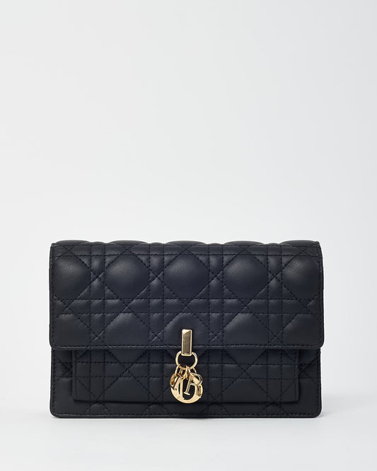 Dior Black Cannage Lambskin Leather My Dior Daily Pouch with Chain Crossbody Bag