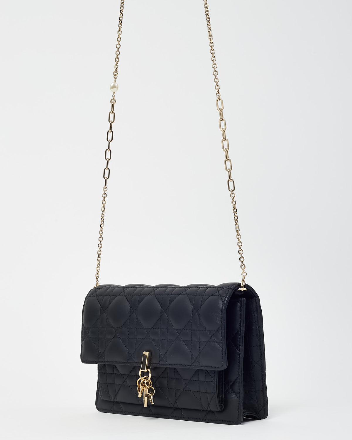 Dior Black Cannage Lambskin Leather My Dior Daily Pouch with Chain Crossbody Bag
