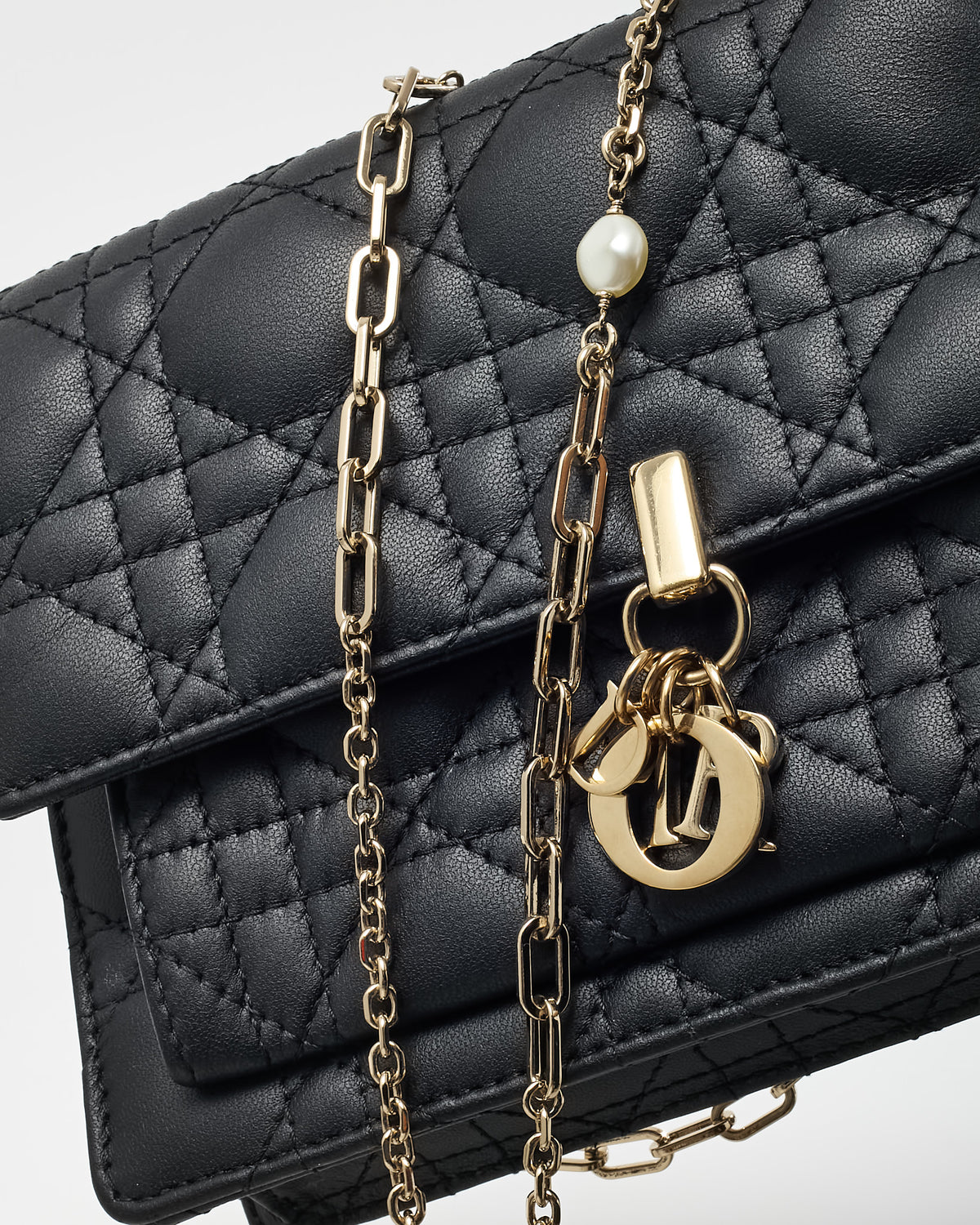 Dior Black Cannage Lambskin Leather My Dior Daily Pouch with Chain Crossbody Bag