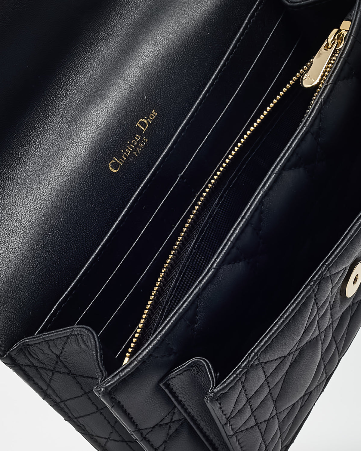 Dior Black Cannage Lambskin Leather My Dior Daily Pouch with Chain Crossbody Bag