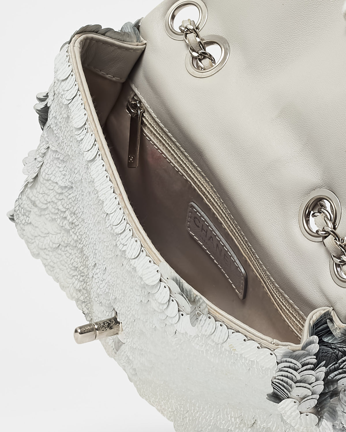 Chanel Silver Sequin Paillette Mini Flap Bag SHW