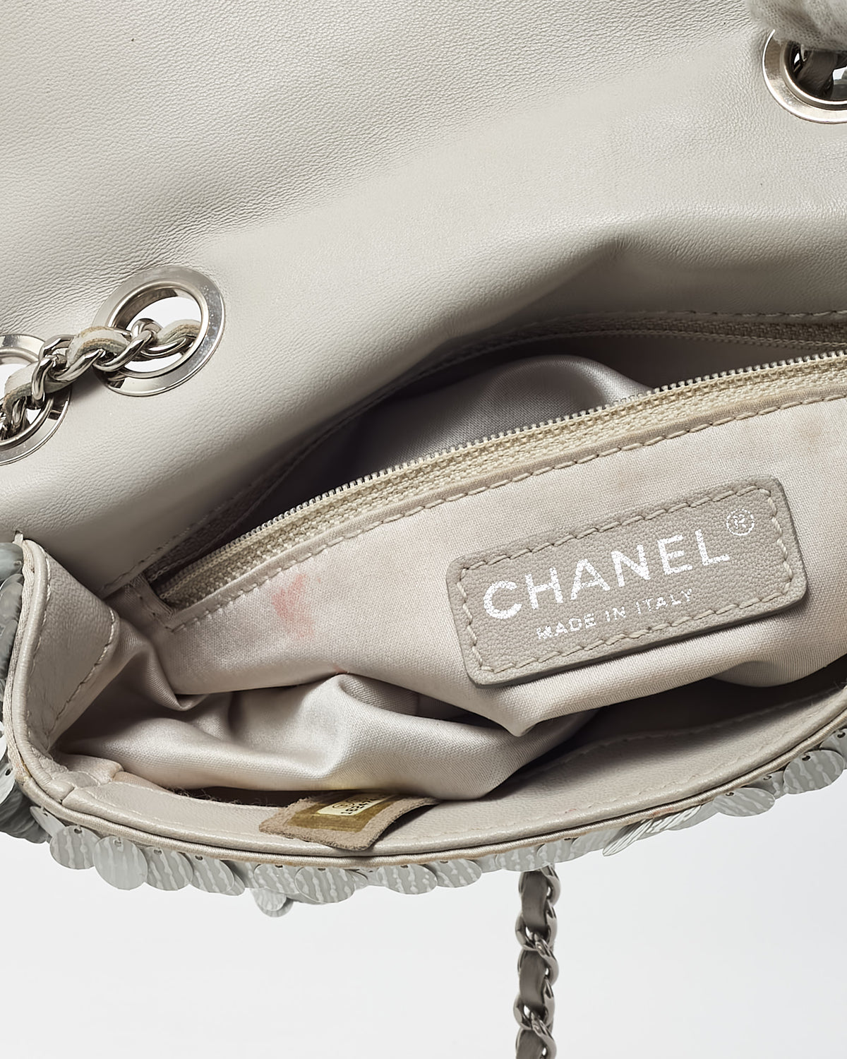Chanel Silver Sequin Paillette Mini Flap Bag SHW