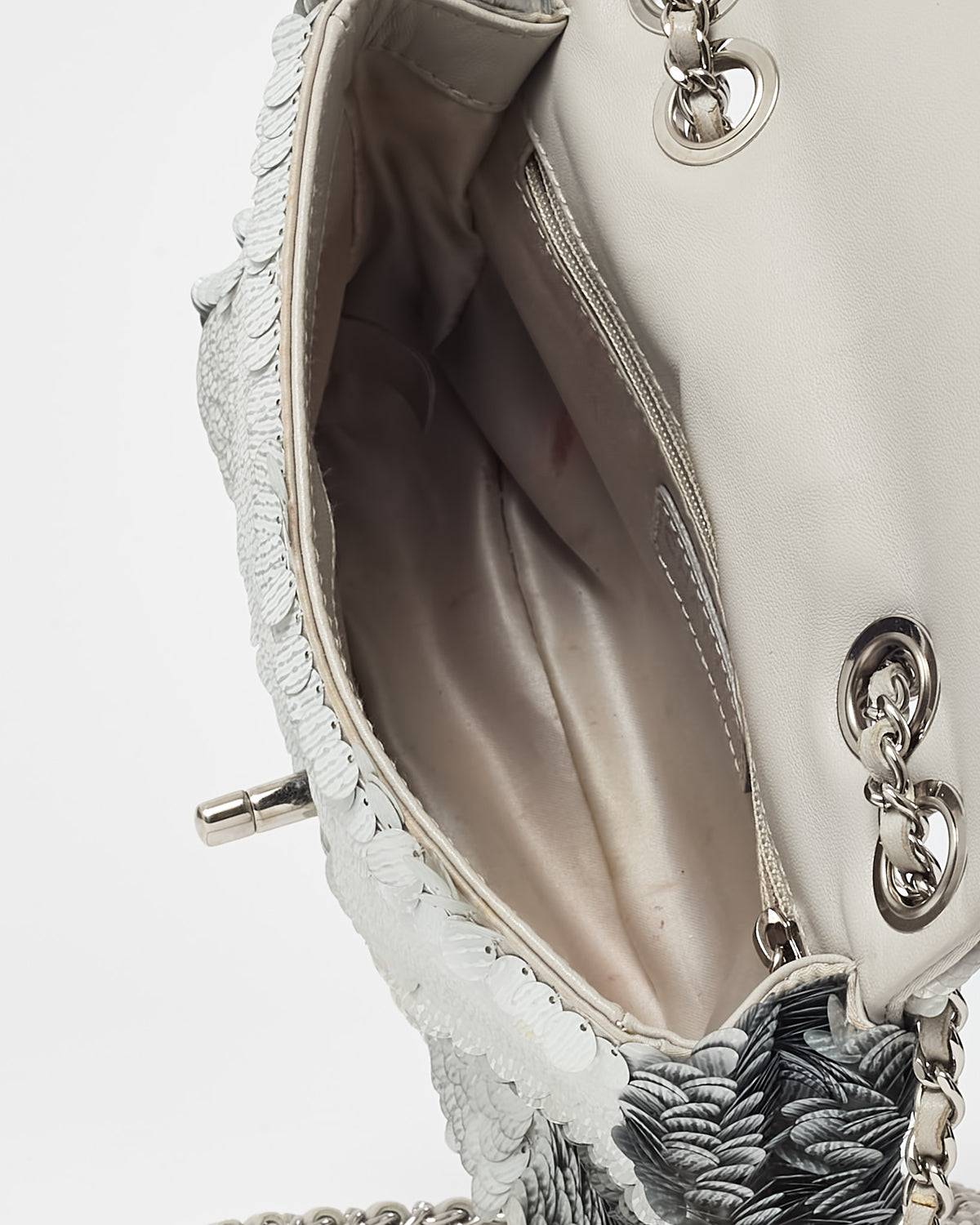 Chanel Silver Sequin Paillette Mini Flap Bag SHW