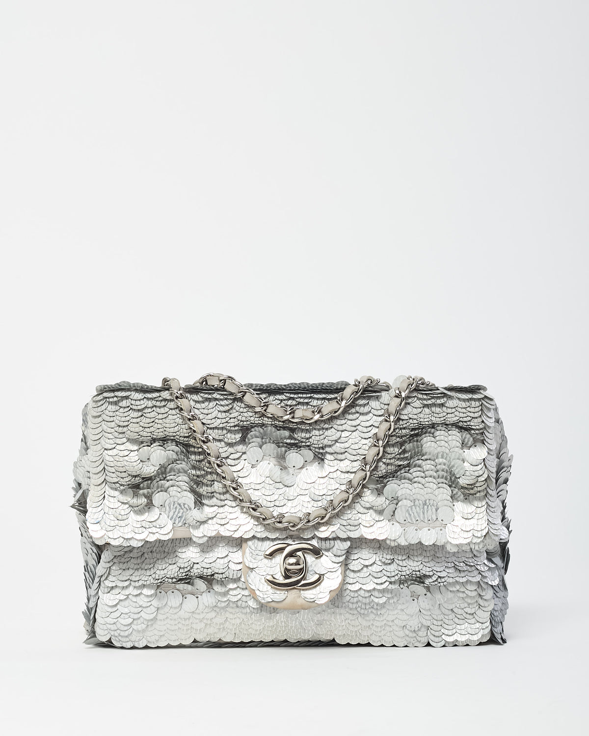 Chanel Silver Sequin Paillette Mini Flap Bag SHW