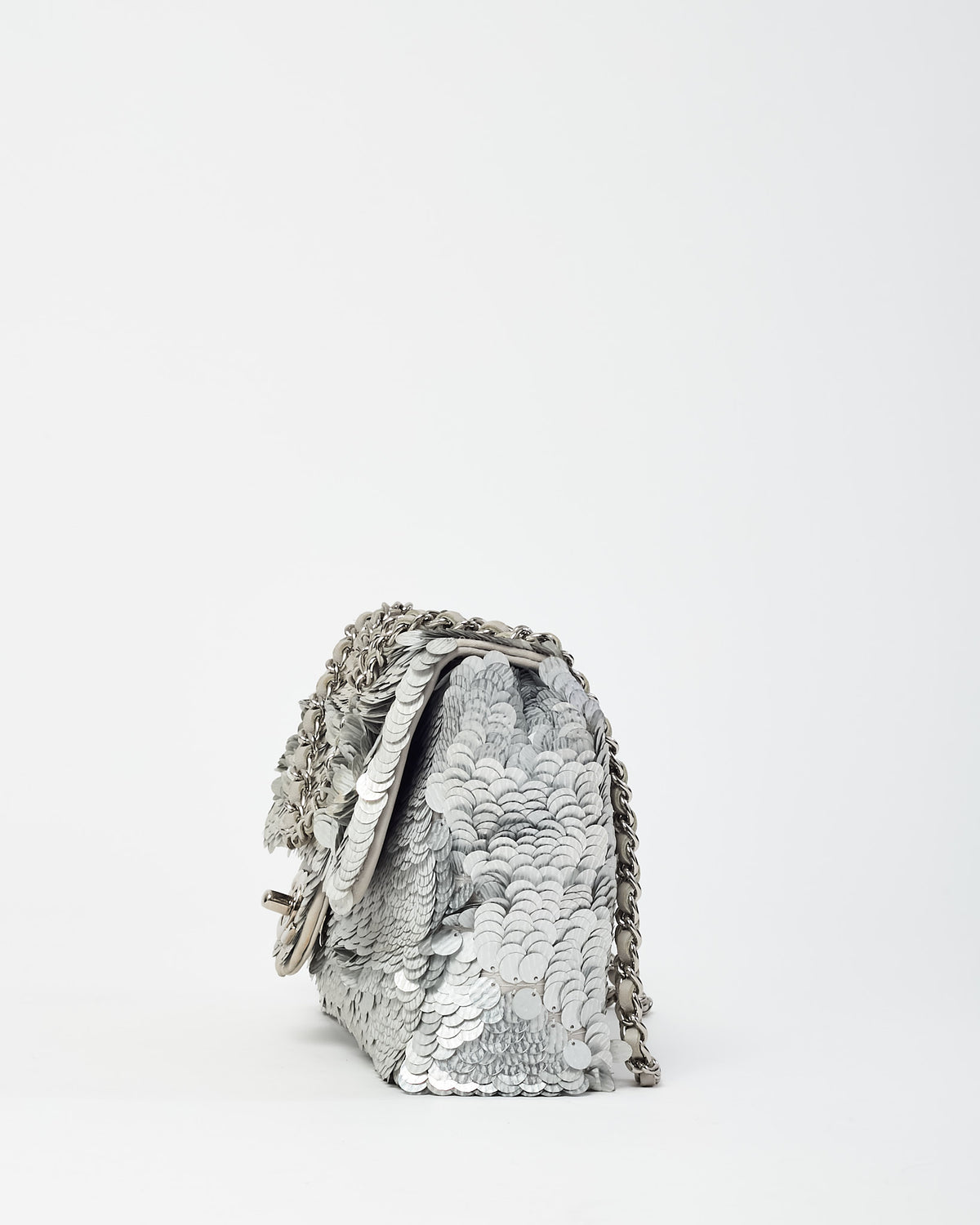 Chanel Silver Sequin Paillette Mini Flap Bag SHW