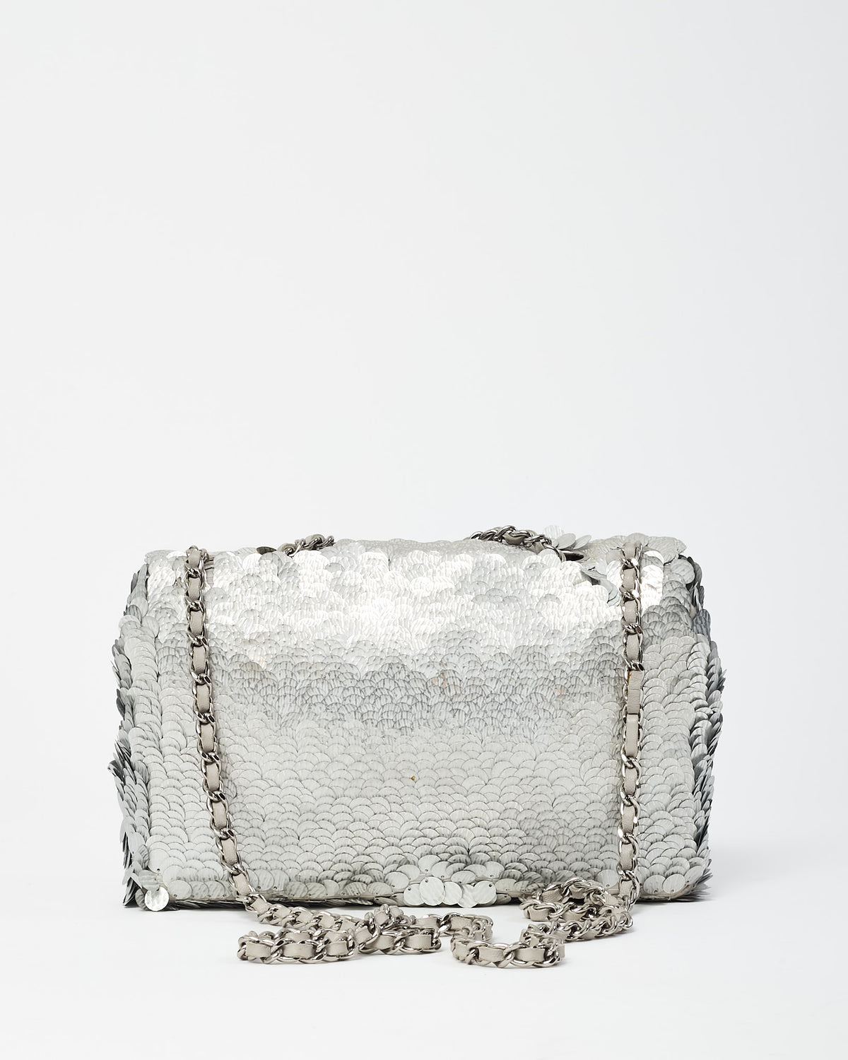 Chanel Silver Sequin Paillette Mini Flap Bag SHW