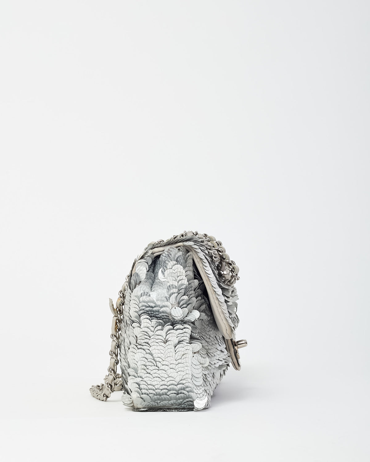 Chanel Silver Sequin Paillette Mini Flap Bag SHW