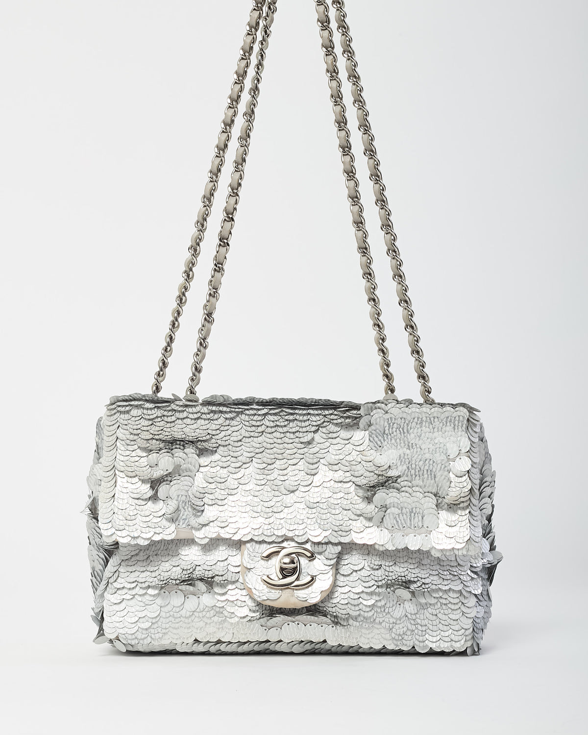 Chanel Silver Sequin Paillette Mini Flap Bag SHW