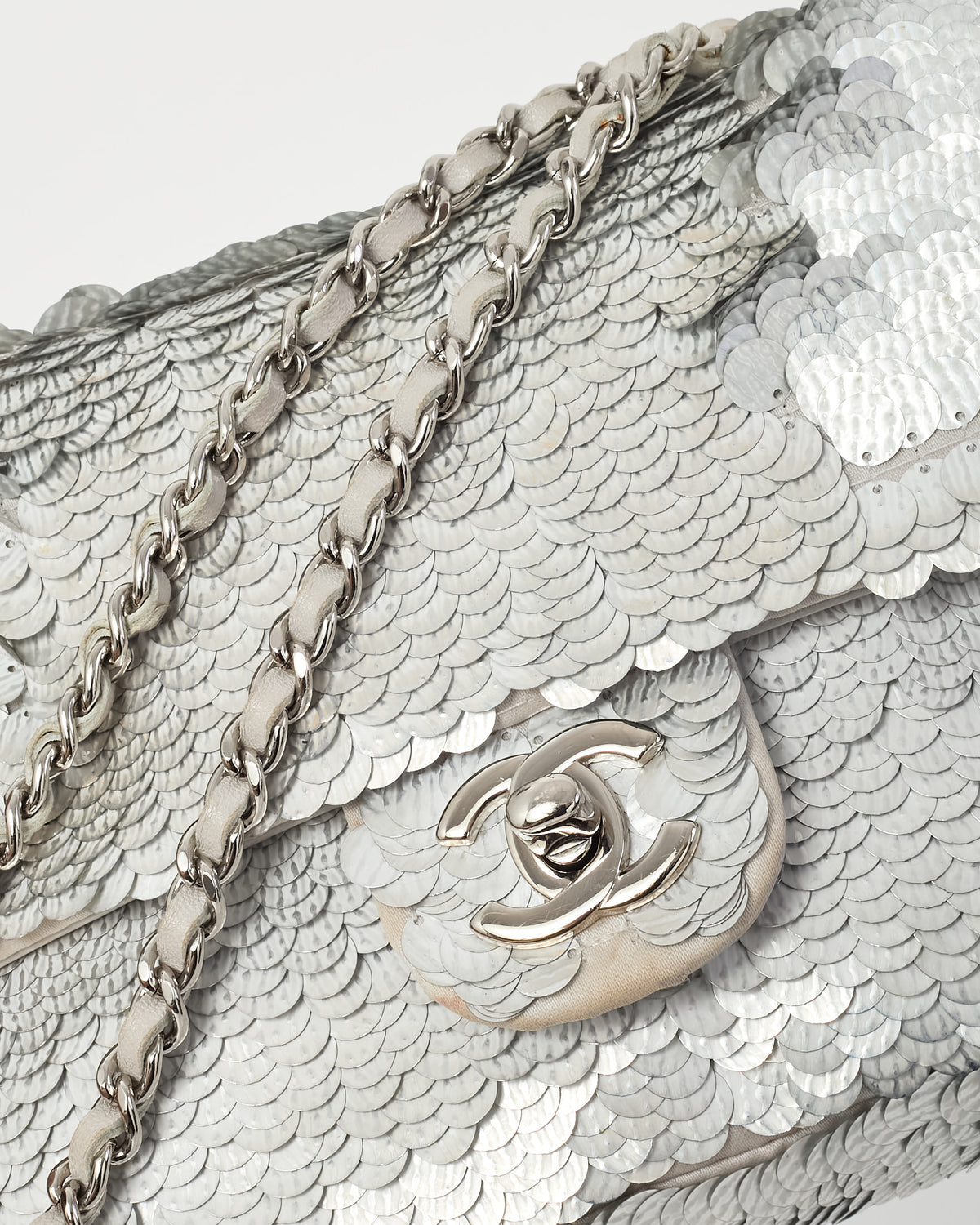 Chanel Silver Sequin Paillette Mini Flap Bag SHW
