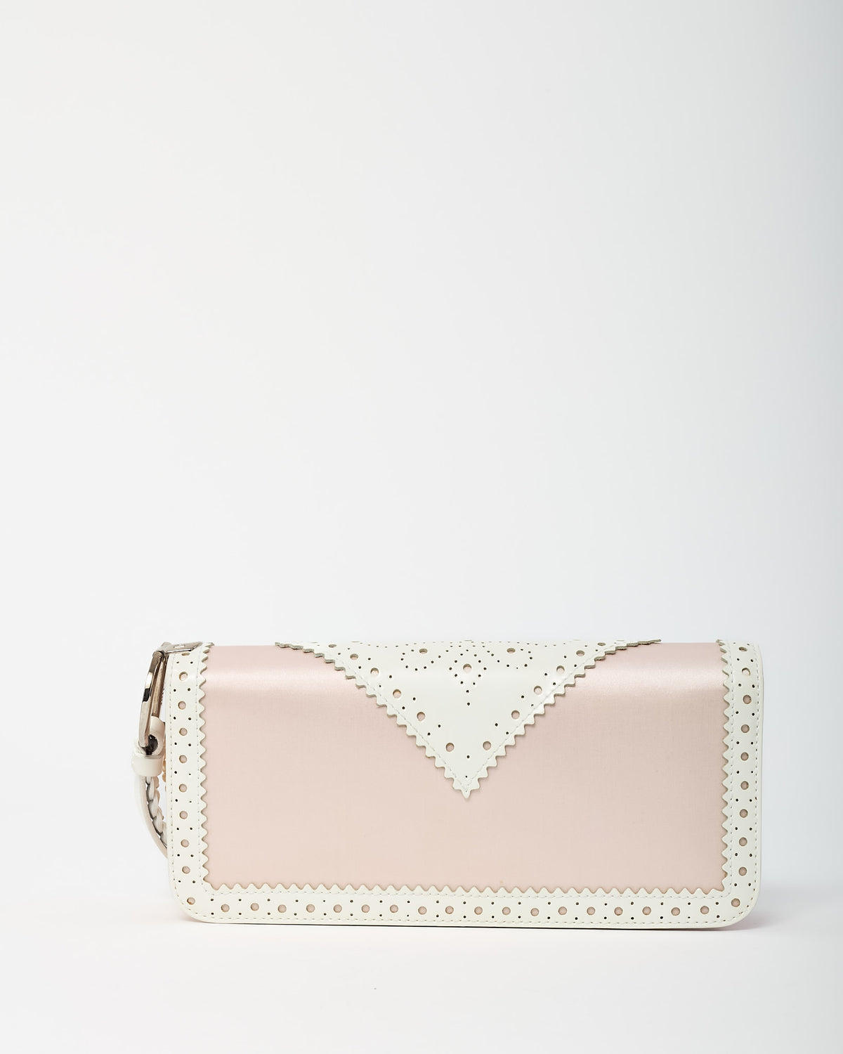 Dior Pink Satin and White Patent Leather Pearl Detail D Trick Clutch