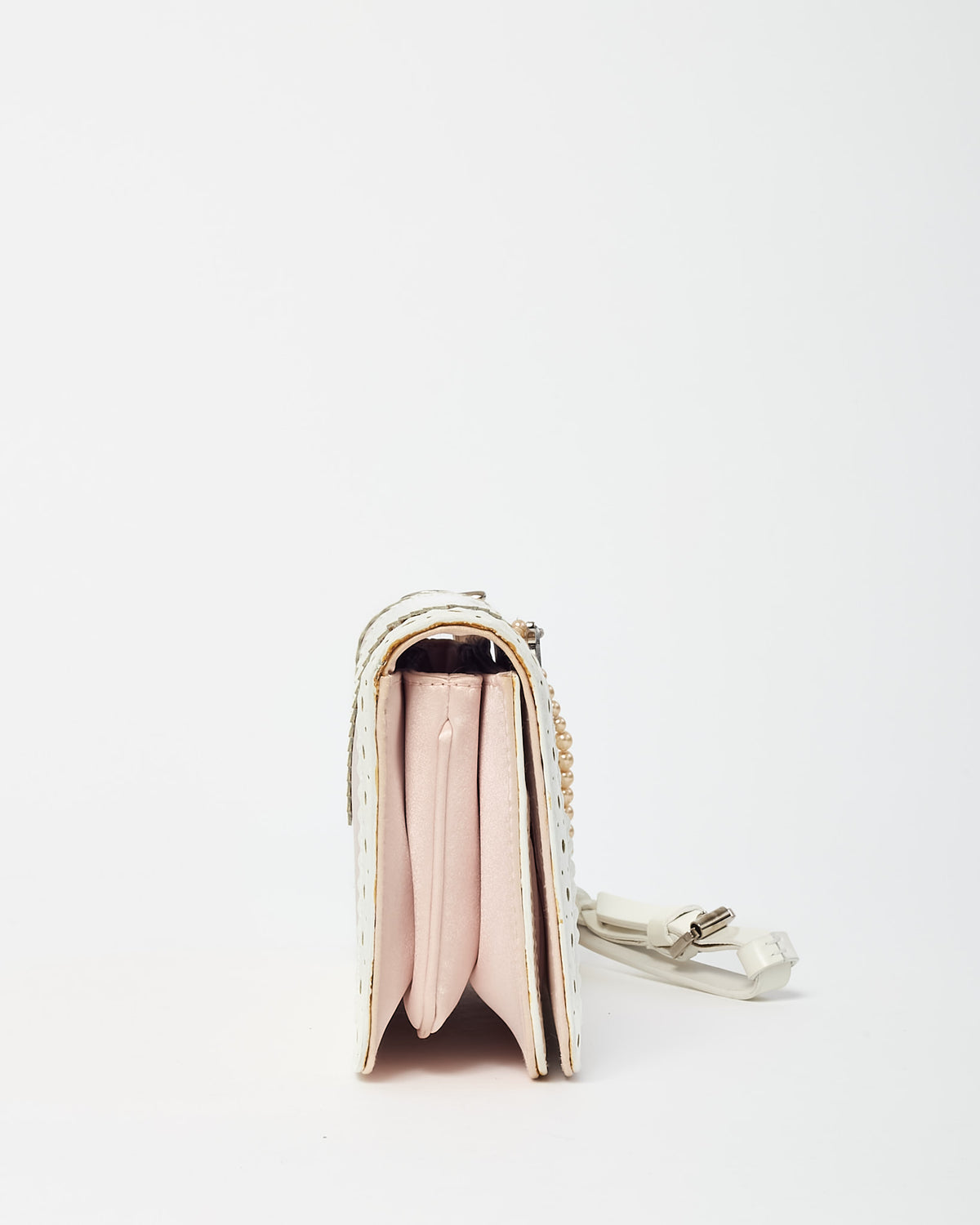 Dior Pink Satin and White Patent Leather Pearl Detail D Trick Clutch