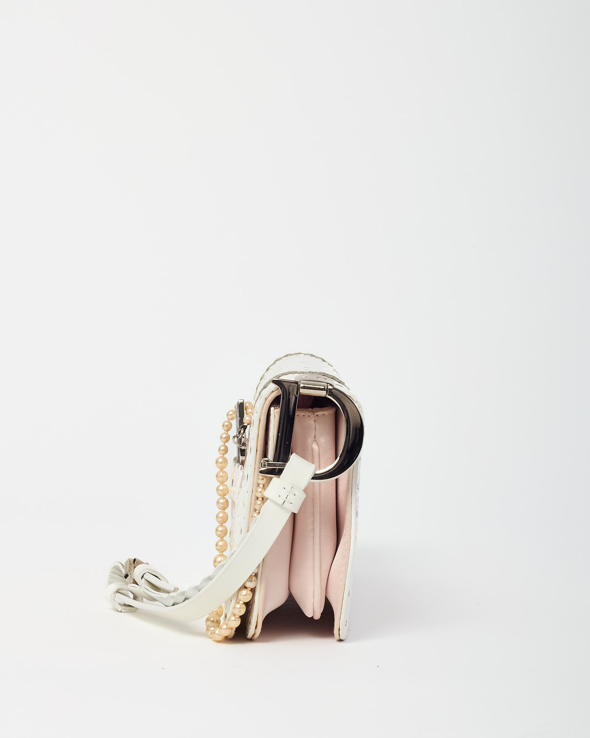 Dior Pink Satin and White Patent Leather Pearl Detail D Trick Clutch
