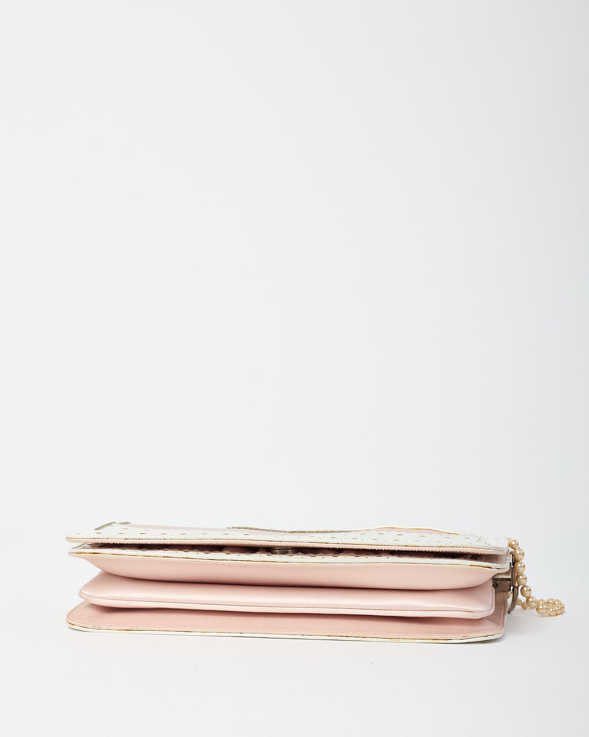 Dior Pink Satin and White Patent Leather Pearl Detail D Trick Clutch