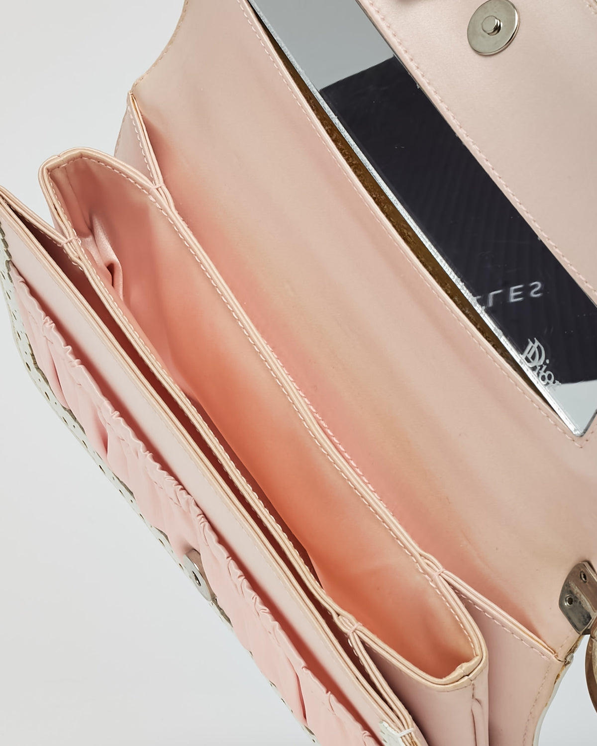 Dior Pink Satin and White Patent Leather Pearl Detail D Trick Clutch