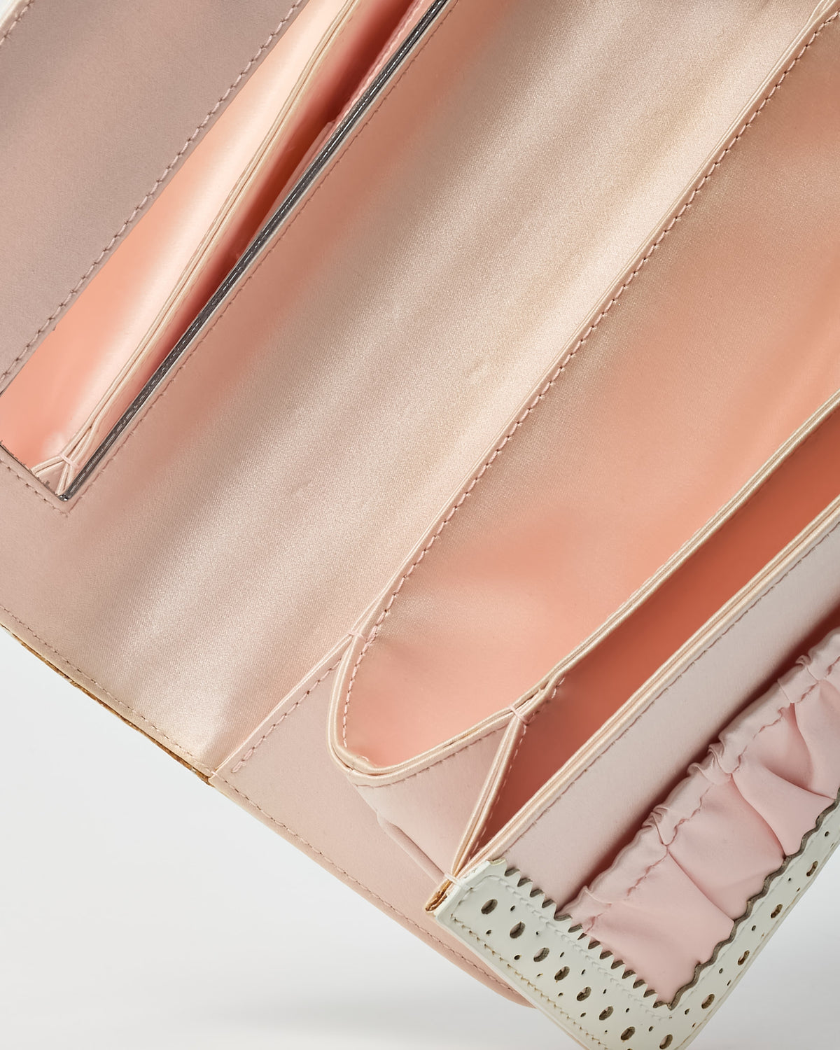 Dior Pink Satin and White Patent Leather Pearl Detail D Trick Clutch