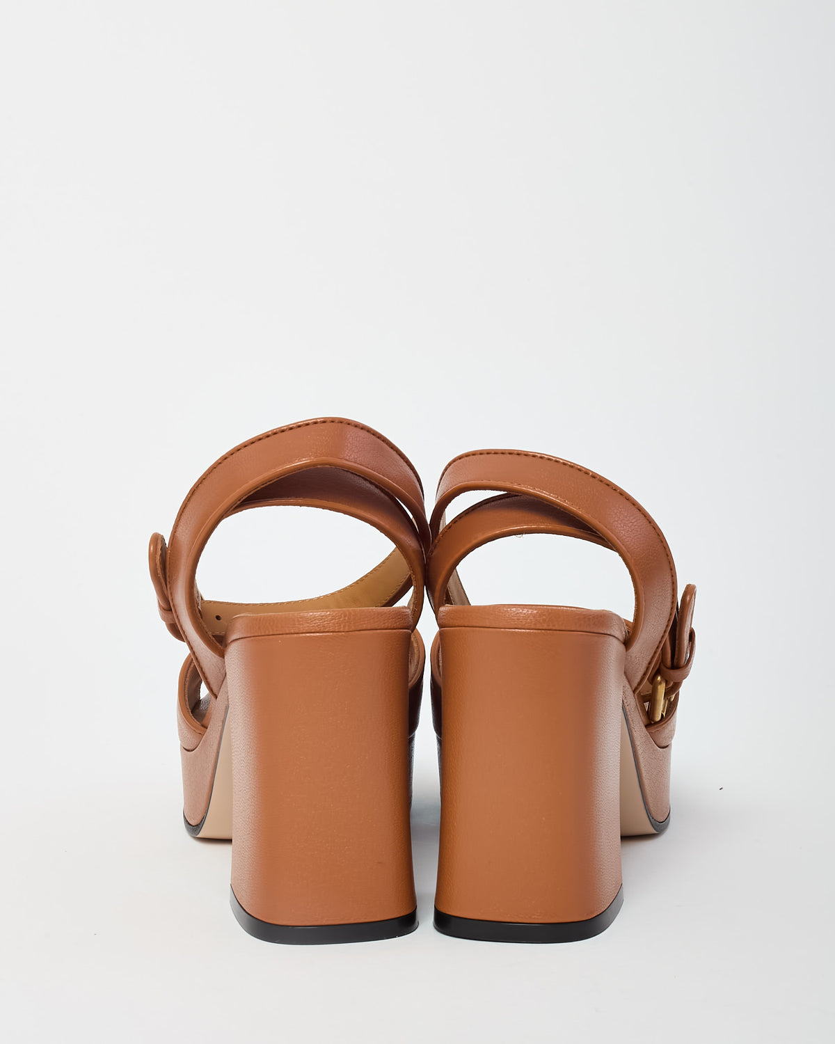 Gucci Tan Calfskin Leather Mid-Block Heel Horsebit Sandals - 36.5