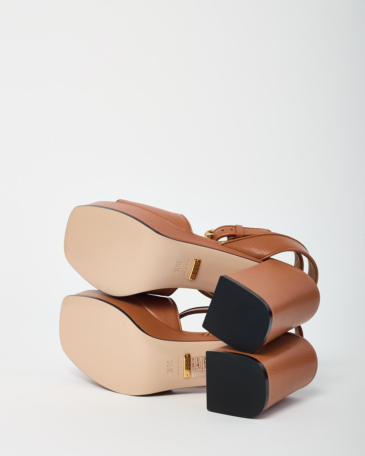 Gucci Tan Calfskin Leather Mid-Block Heel Horsebit Sandals - 36.5