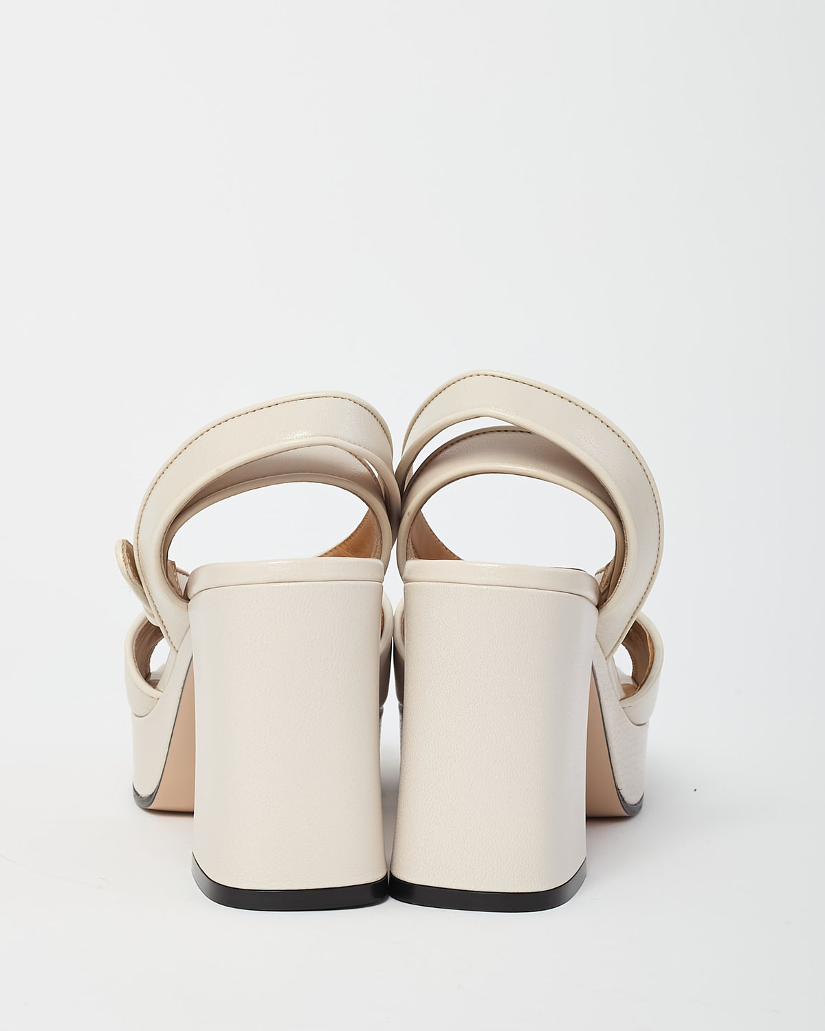 Gucci Mystic White Calfskin Leather Mid-Block Heel Horsebit Sandals - 36.5