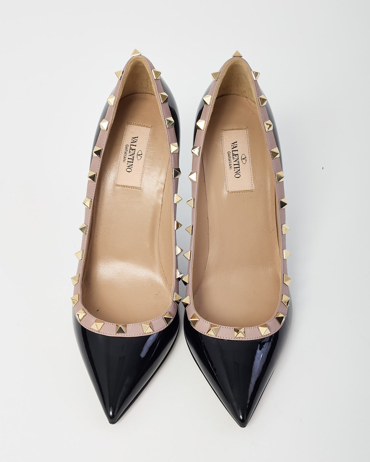 Valentino Black Patent Leather and Pink Rockstud Accent Pointed Toe Pumps - 40