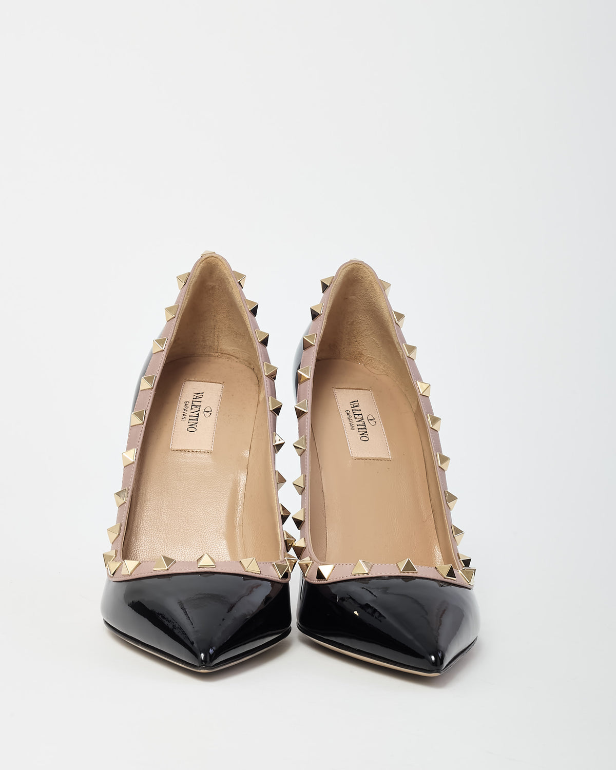 Valentino Black Patent Leather and Pink Rockstud Accent Pointed Toe Pumps - 40