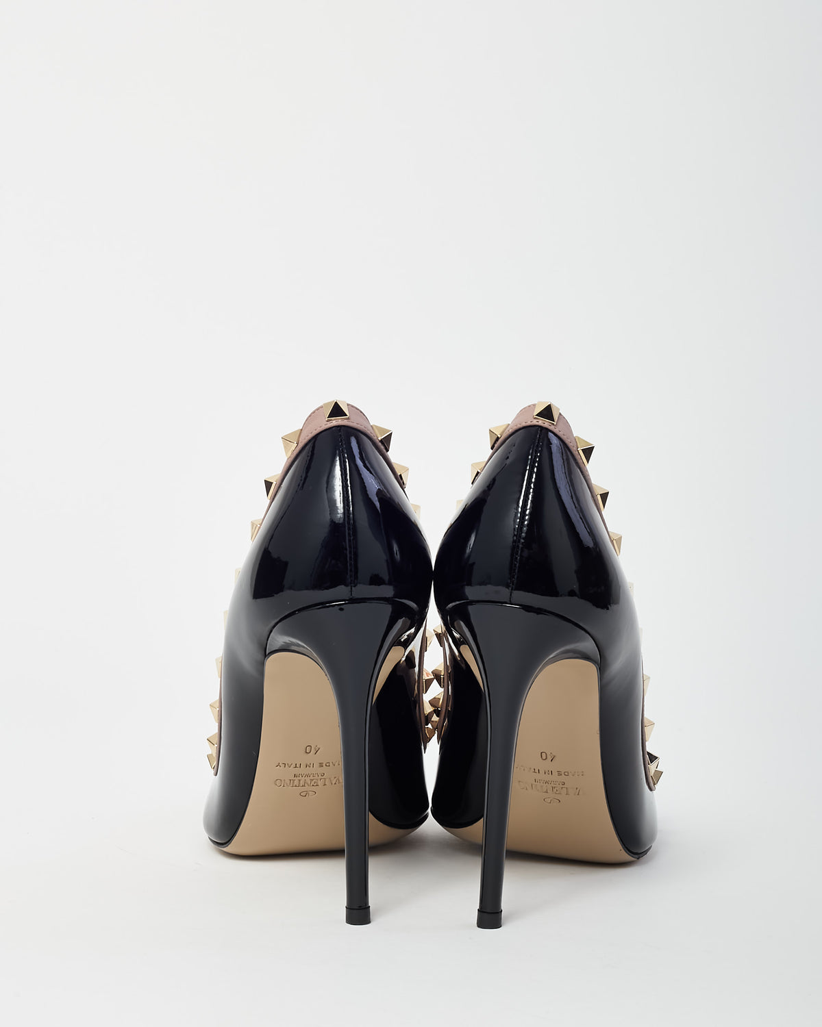 Valentino Black Patent Leather and Pink Rockstud Accent Pointed Toe Pumps - 40