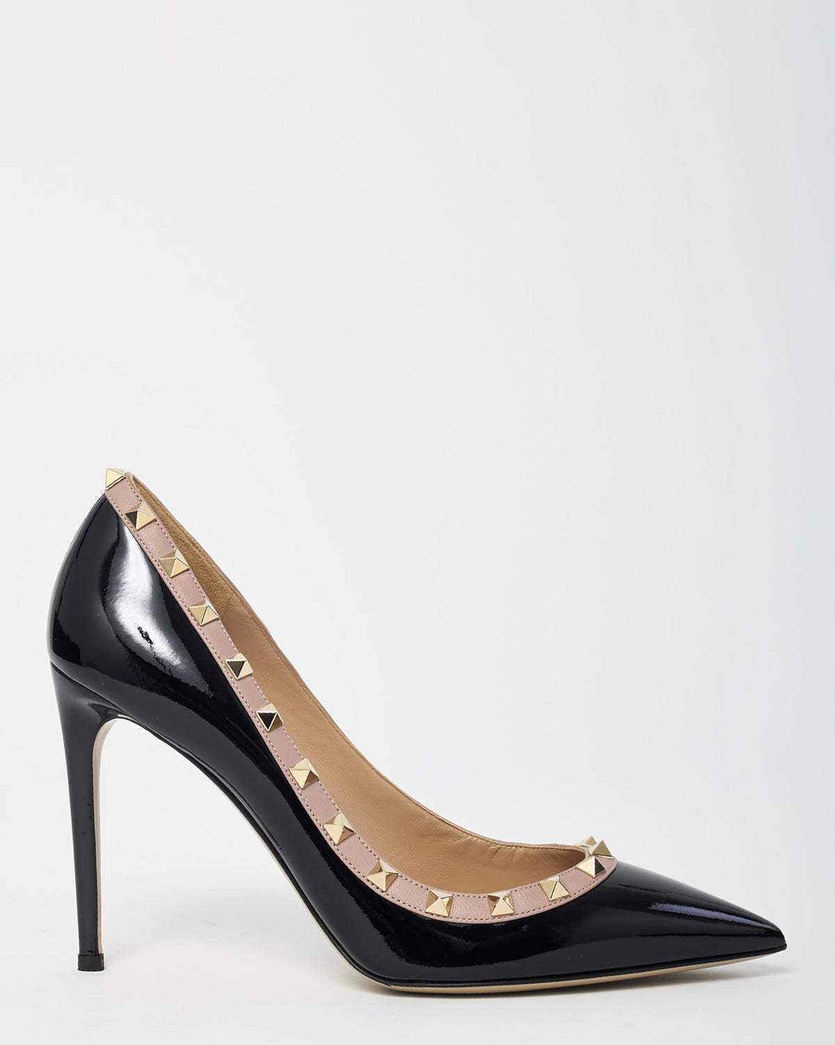 Valentino Black Patent Leather and Pink Rockstud Accent Pointed Toe Pumps - 40
