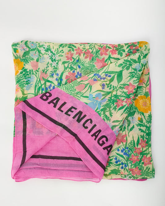 Balenciaga Pink Cotton/Silk Blend Flower Shawl Scarf