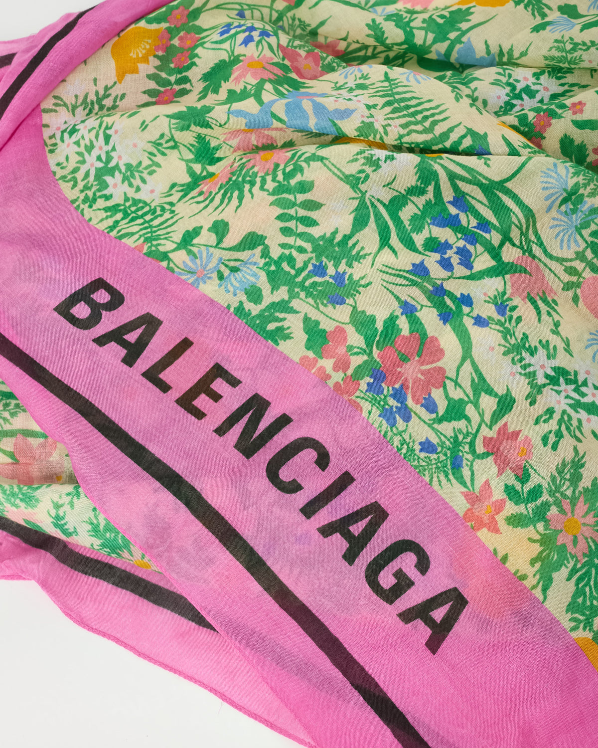 Balenciaga Pink Cotton/Silk Blend Flower Shawl Scarf