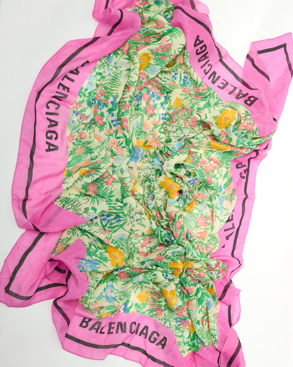 Balenciaga Pink Cotton/Silk Blend Flower Shawl Scarf