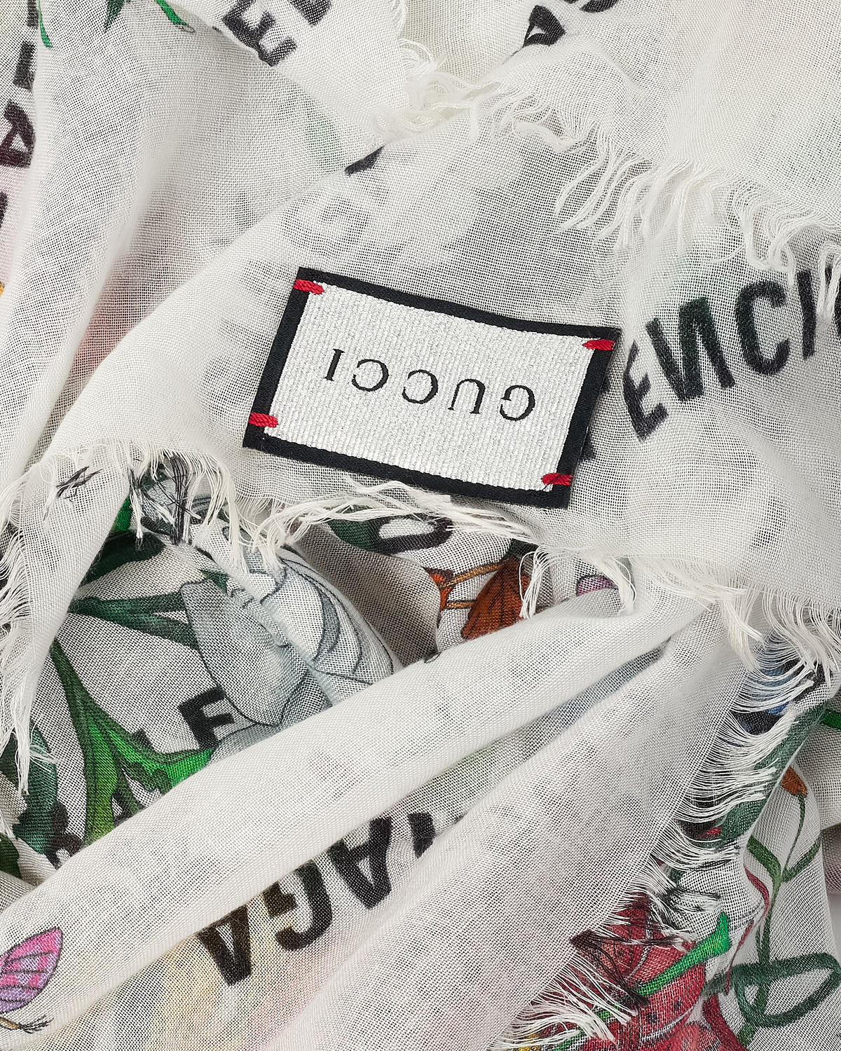 Gucci x Balenciaga The Hacker Project White Flora Cotton/Silk Blend Fringe Shawl Scarf