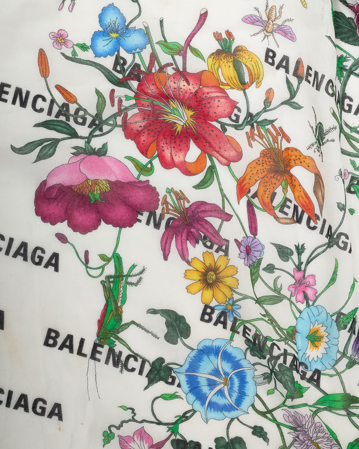 Gucci x Balenciaga The Hacker Project White Flora Cotton/Silk Blend Fringe Shawl Scarf