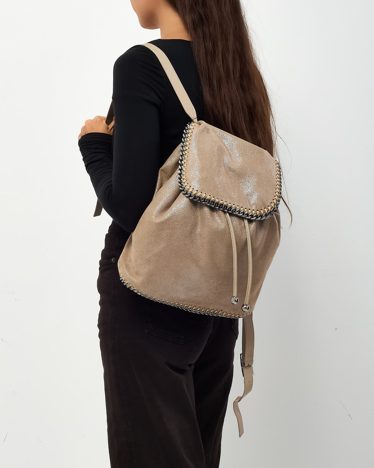 Stella McCartney Brown Vegan Suede Falabella Drawstring Backpack