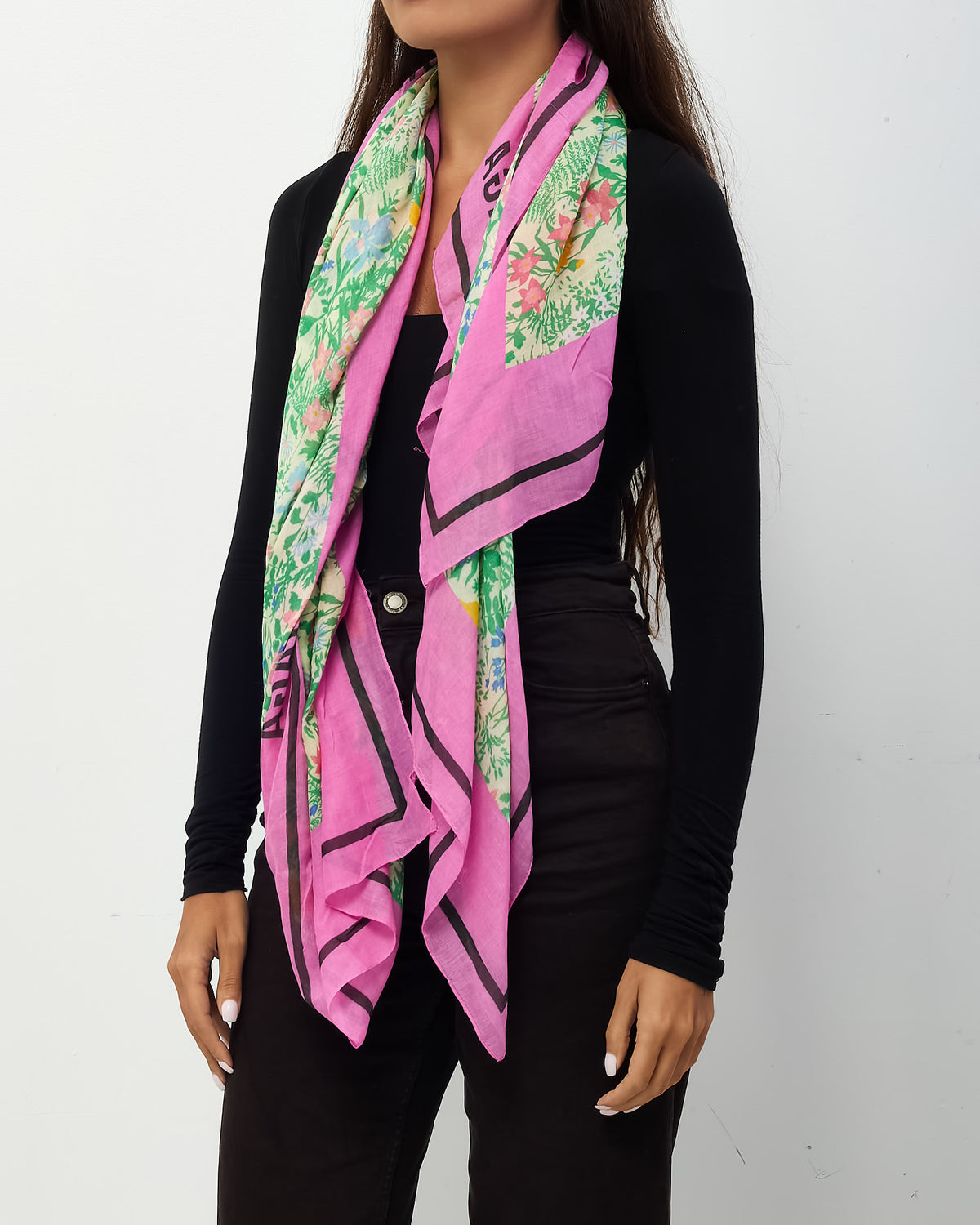 Balenciaga Pink Cotton/Silk Blend Flower Shawl Scarf
