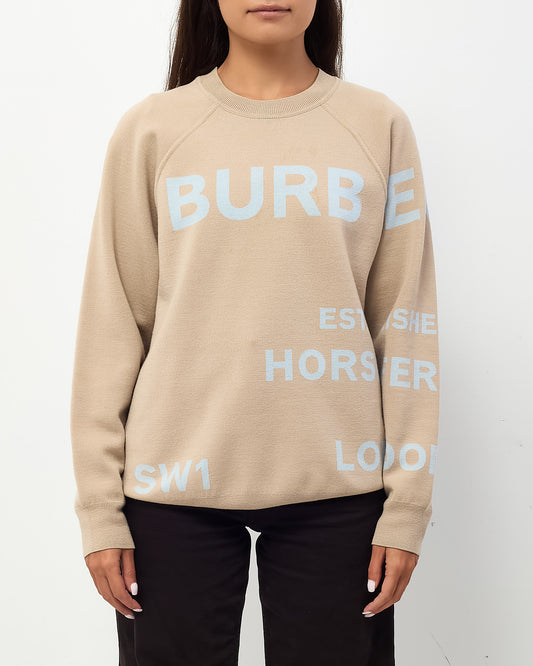 Burberry Beige and Light Blue Merino Wool Knit Blend Ashlinn Horseferry Logo Sweater - S