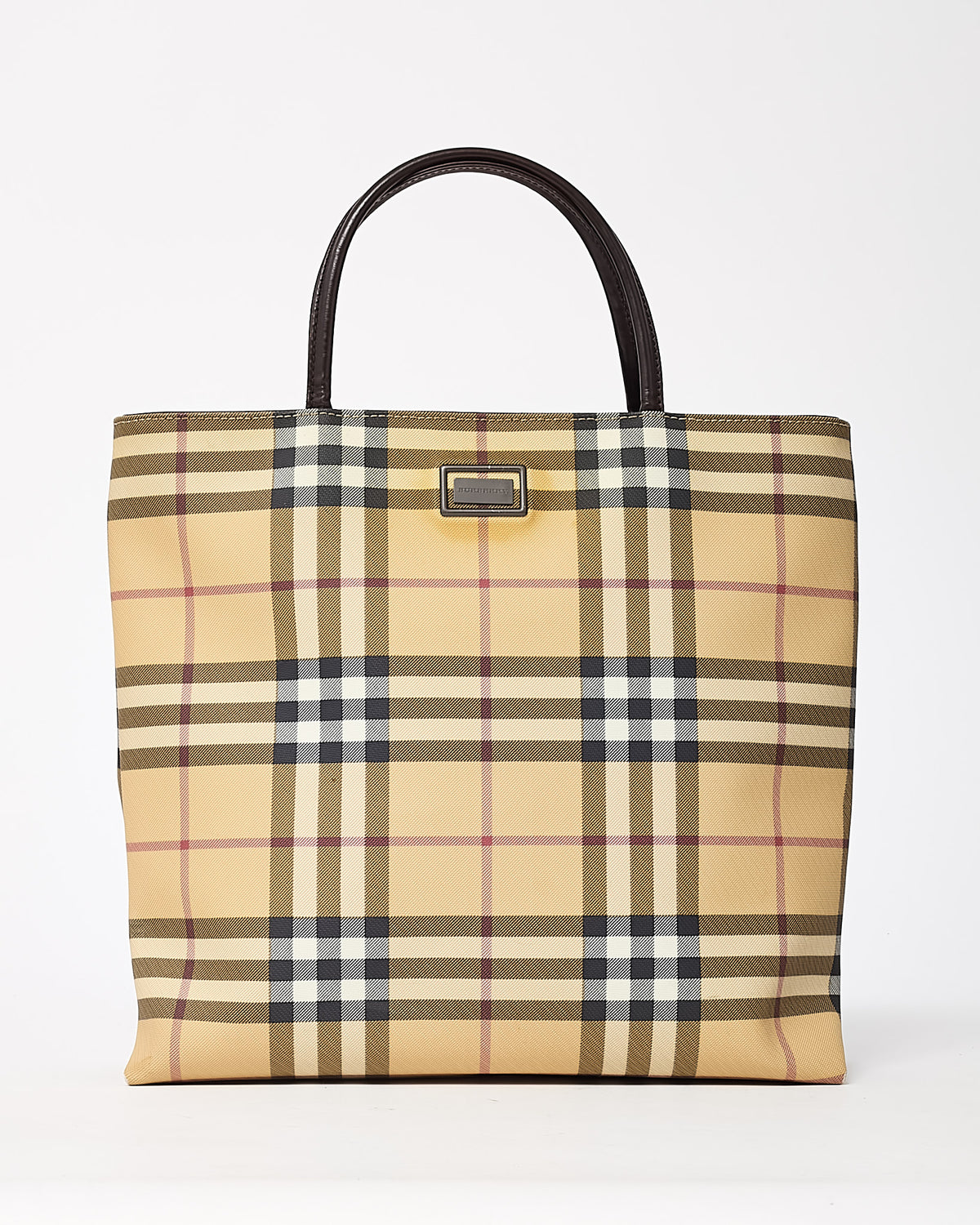 Burberry Vintage Beige Nova Check Coated Canvas Top Handle Tote Bag