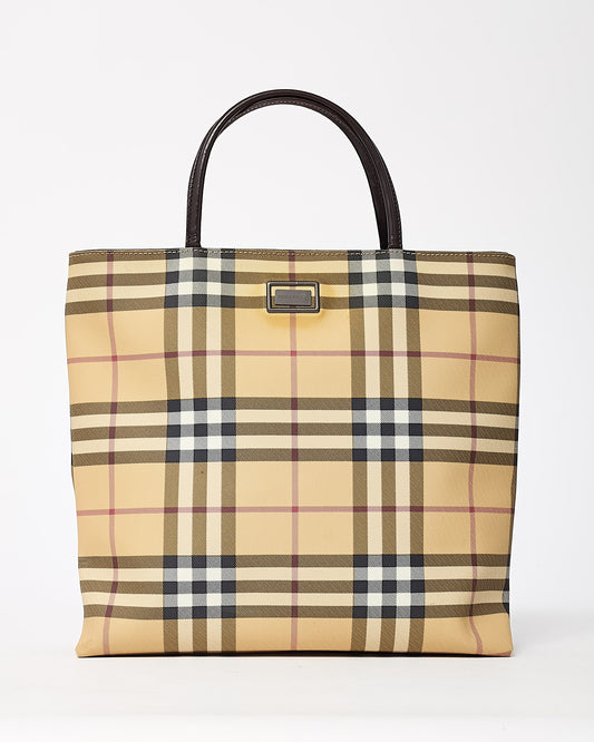 Burberry Vintage Beige Nova Check Coated Canvas Top Handle Tote Bag