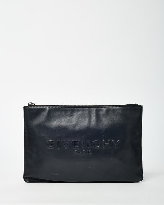Givenchy Black Leather Logo Zip Pouch Clutch