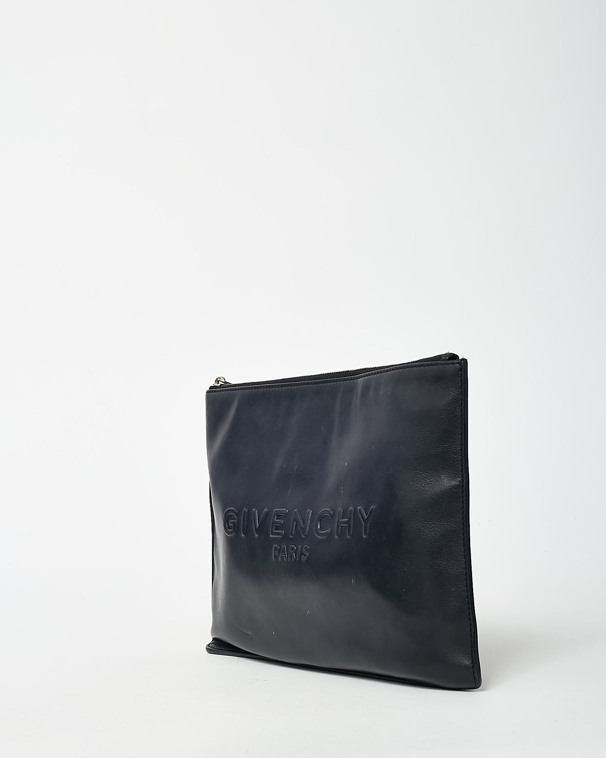 Givenchy Black Leather Logo Zip Pouch Clutch