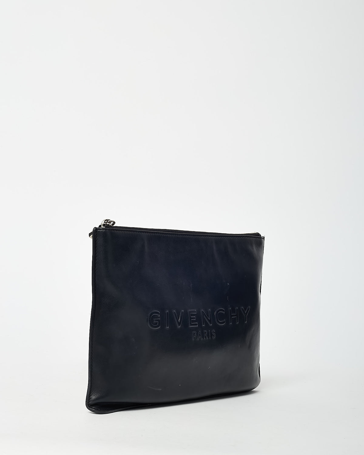 Givenchy Black Leather Logo Zip Pouch Clutch