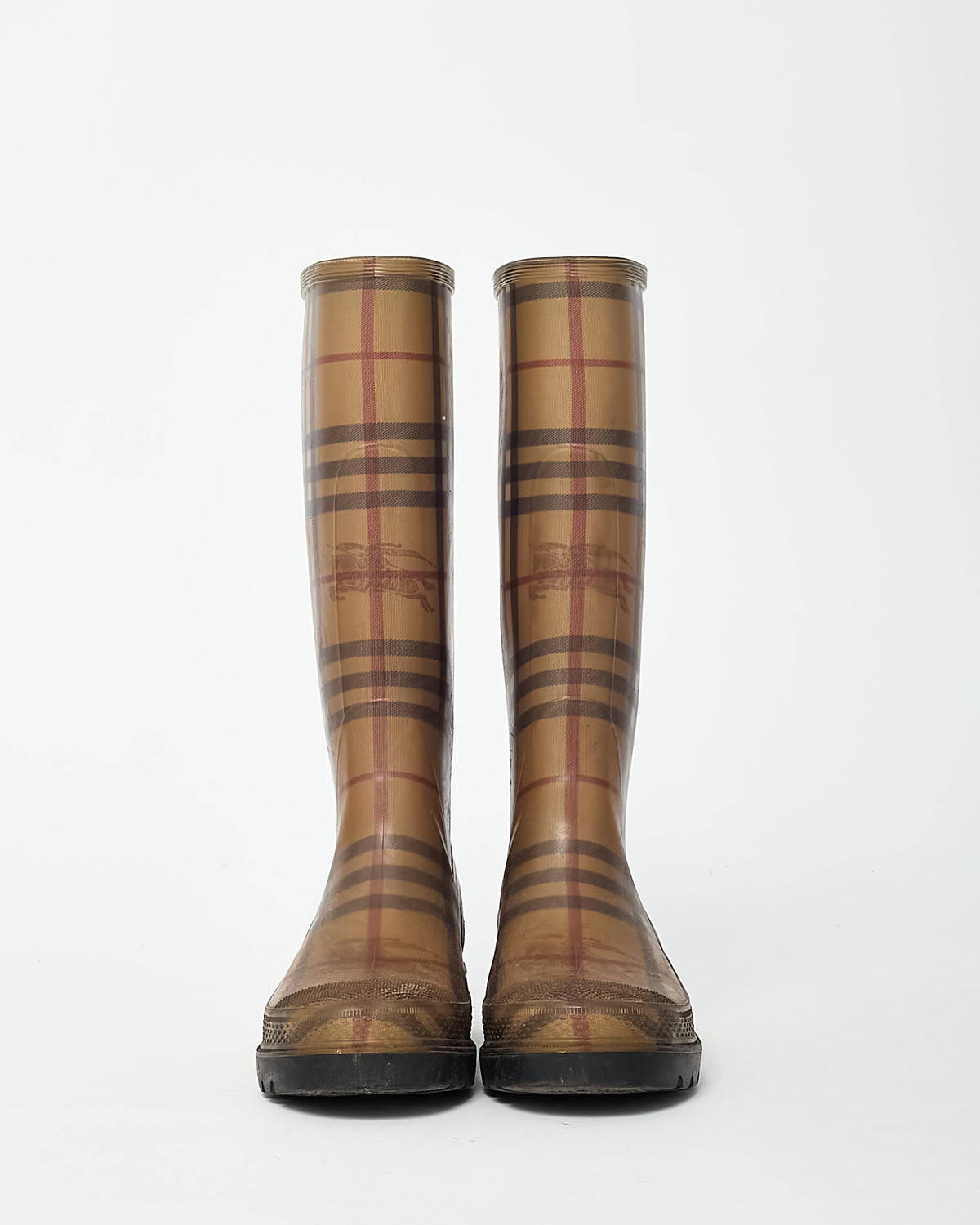 Burberry Beige Haymarket Check Rubber Rain Boots - 37