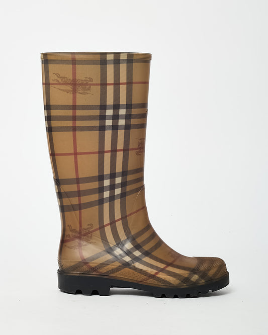 Burberry Beige Haymarket Check Rubber Rain Boots - 37