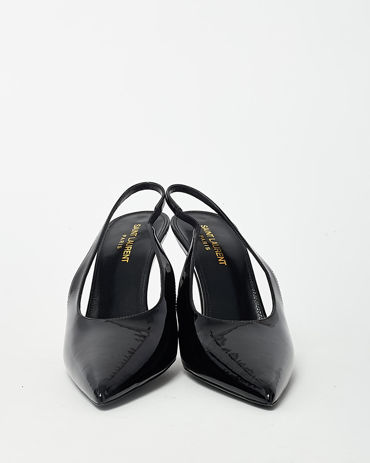 Saint Laurent Black Patent Leather Pointed Toe Slingback Pumps - 38.5