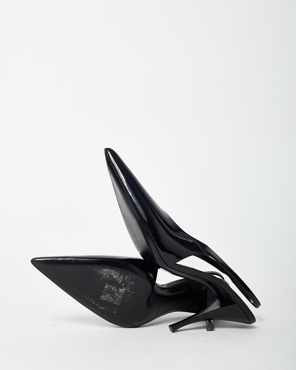 Saint Laurent Black Patent Leather Pointed Toe Slingback Pumps - 38.5