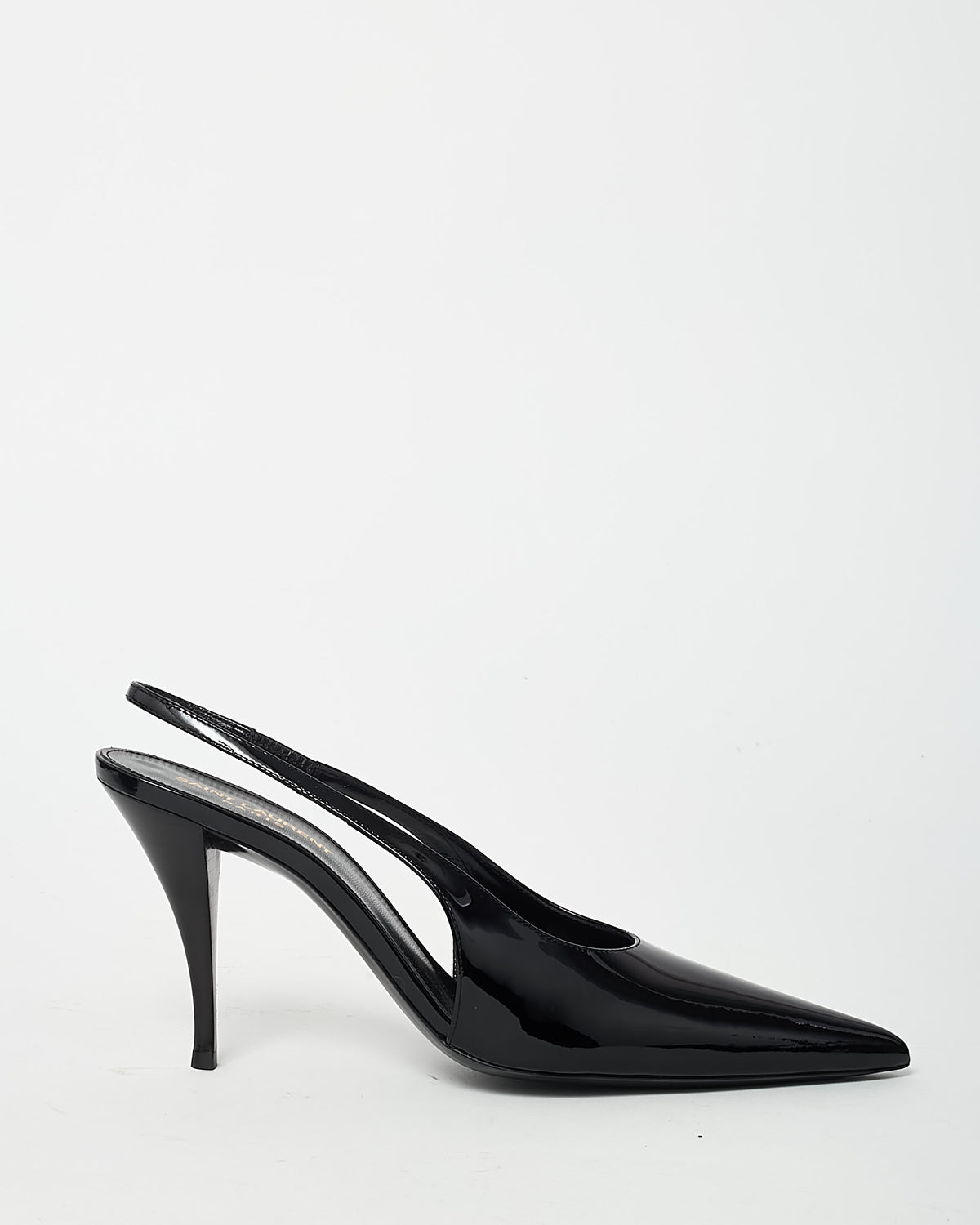 Saint Laurent Black Patent Leather Pointed Toe Slingback Pumps - 38.5
