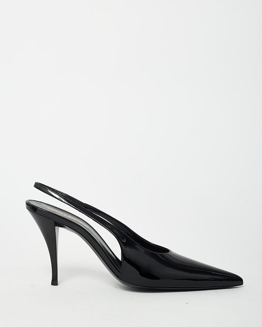 Saint Laurent Black Patent Leather Pointed Toe Slingback Pumps - 38.5