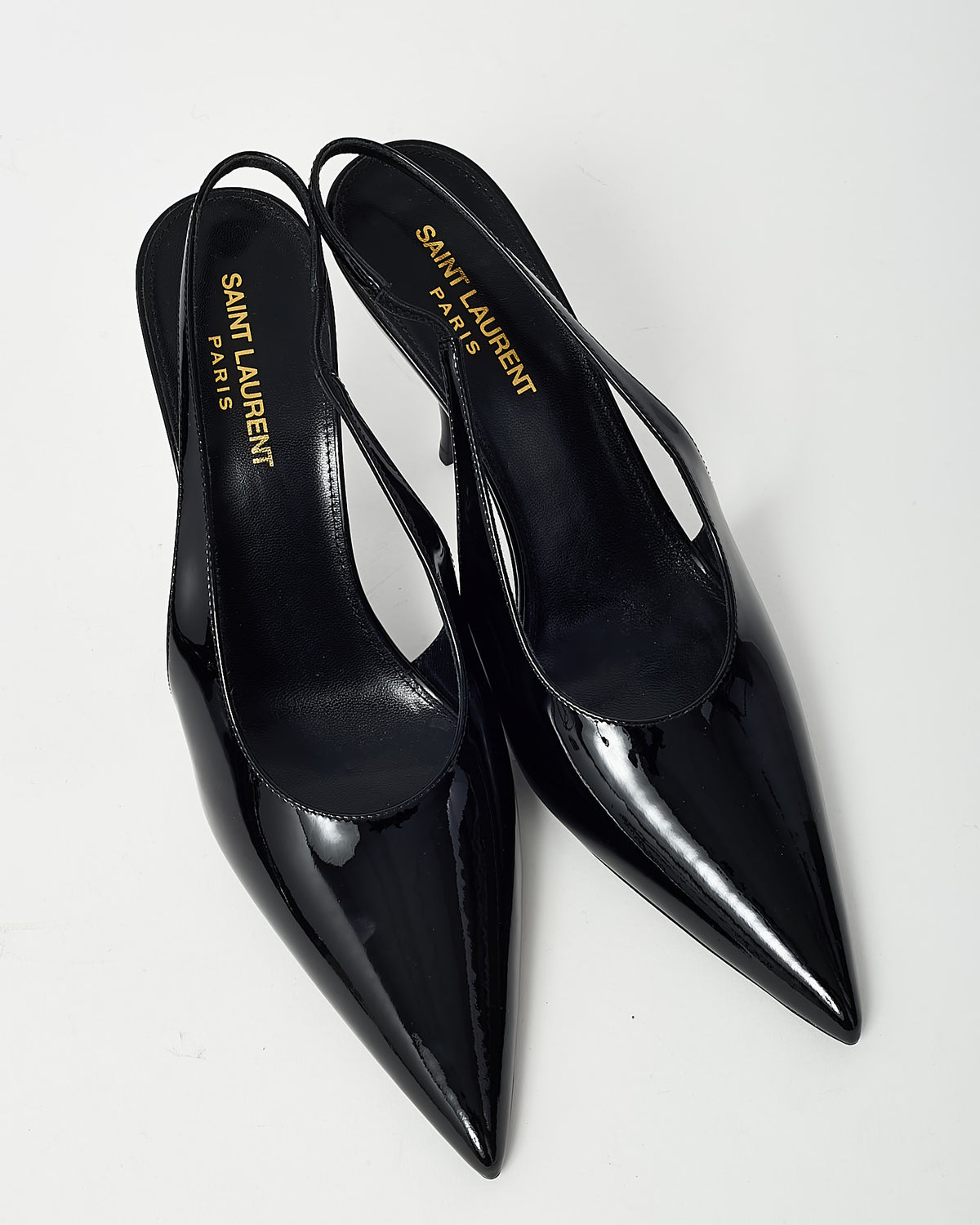 Saint Laurent Black Patent Leather Pointed Toe Slingback Pumps - 38.5